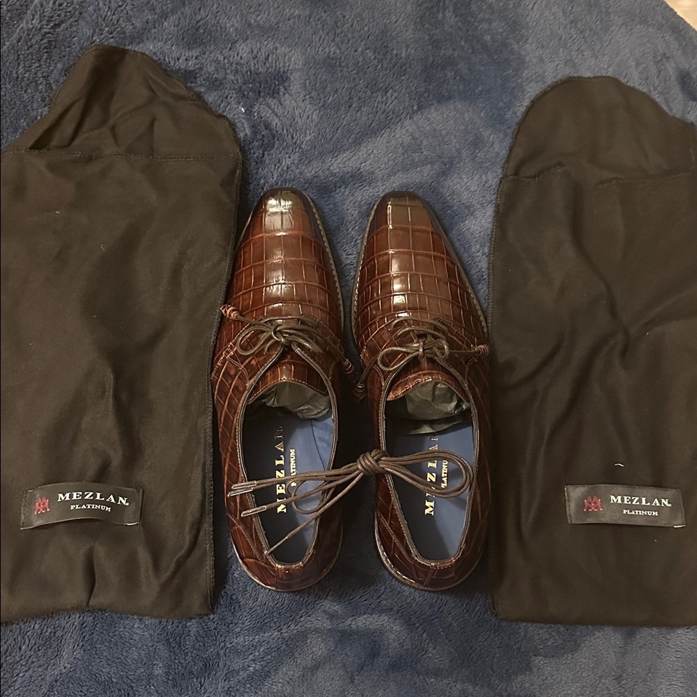 Mezlan Rich Brown Alligator Patterned Oxfords